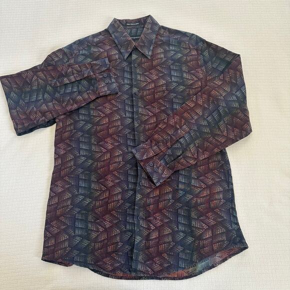 Vintage Barnes Mens Button Down Geometric Shirt Woven In Japan Size M - Picture 1 of 9
